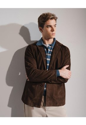 Chaqueta Regular Cuero Gamuza Café Hombre Cafe