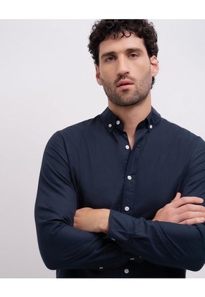 Camisa Manga Larga Slim Algodónazul Azul