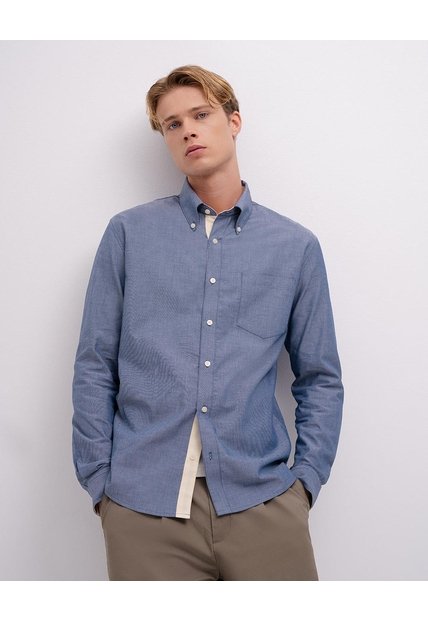 Camisa Regular Manga Larga Azul Hombre Azul