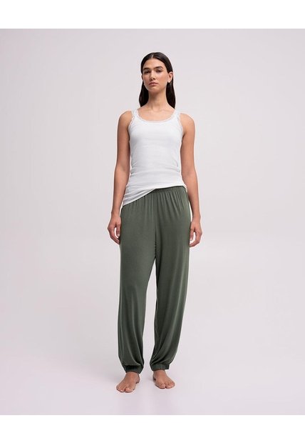 Pantalón Confort Tiro Medio Verde Mujer Verde