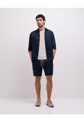 Bermuda Regular Lino Azul Hombre Azul