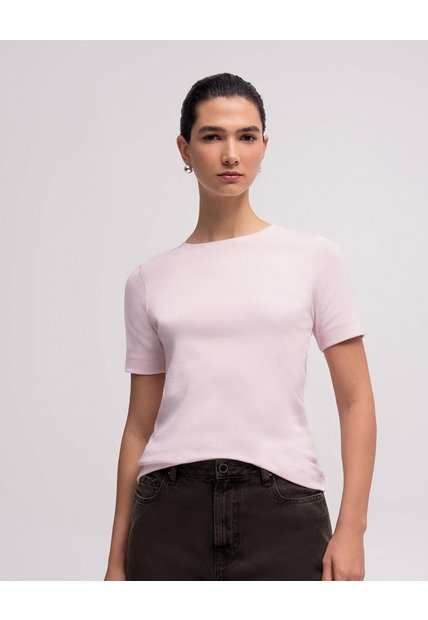Camiseta Slim Rib Algodón Rosada Mujer Rosa