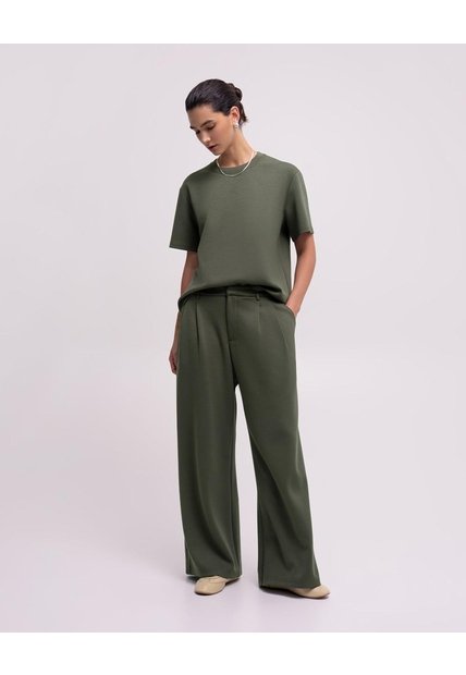 Pantalón Confort Tiro Medio Verde Mujer Verde
