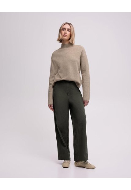Pantalón Regular Tiro Alto Verde Mujer Verde