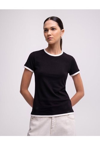 Camiseta Slim Tejido De Punto Negra Mujer Negro PUNTO BLANCO