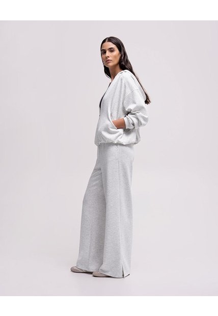 Pantalón Confort Tiro Alto Tacto Suave Gris Mujer Gris