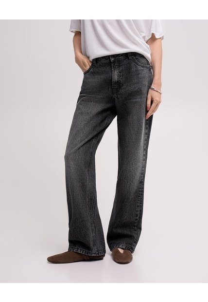 Jean Recto Tiro Alto Denim Negro Mujer Azul