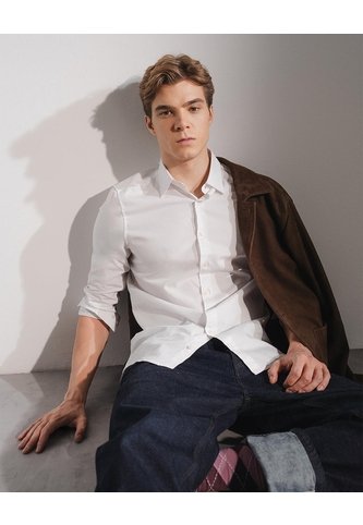 Camisa Manga Larga Slim Algodón Blanca Hombre Blanco PUNTO BLANCO
