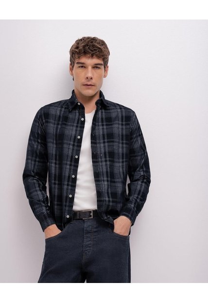 Camisa Manga Larga Regular Azul Hombre Azul