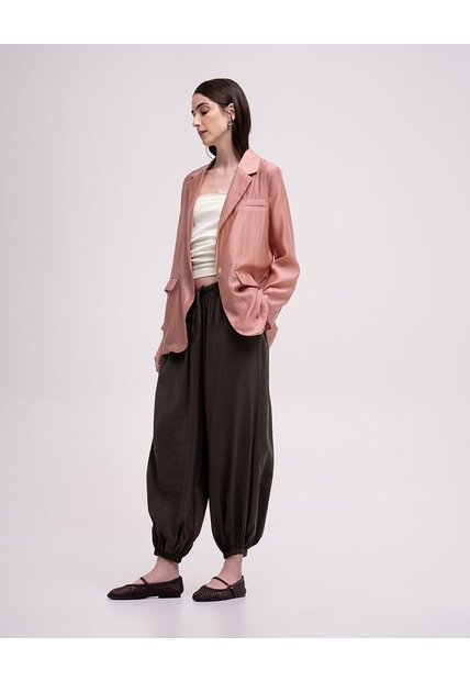 Pantalón Harem Tiro Alto Bota Elástica Café Mujer Cafe