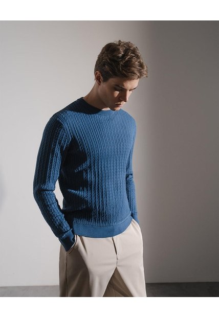 Suéter Tejido Regular Algodón Azul Hombre Azul
