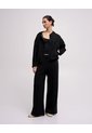 Pantalón Confort Wide Leg Tiro Medio Negro Mujer Negro de PUNTO BLANCO
