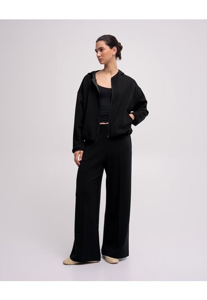 Pantalón Confort Wide Leg Tiro Medio Negro Mujer Negro