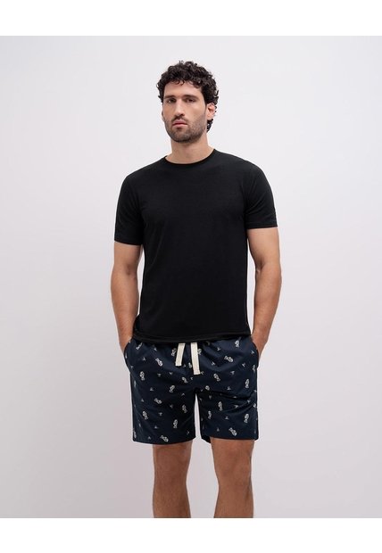 Bermuda De Pijama Estampada Hombre Azul