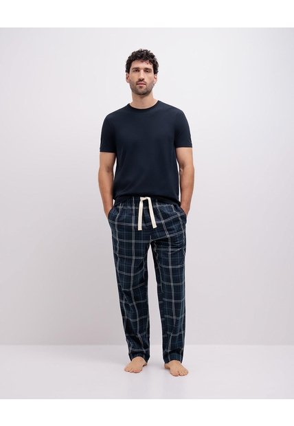 Pantalón De Pijama Algodón Cuadros Hombre Azul