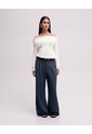 Pantalón Confort Wide Leg Tiro Alto Azul Mujer Azul de PUNTO BLANCO