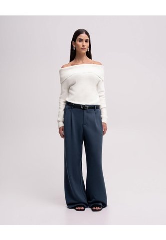 Pantalón Confort Wide Leg Tiro Alto Azul Mujer Azul PUNTO BLANCO