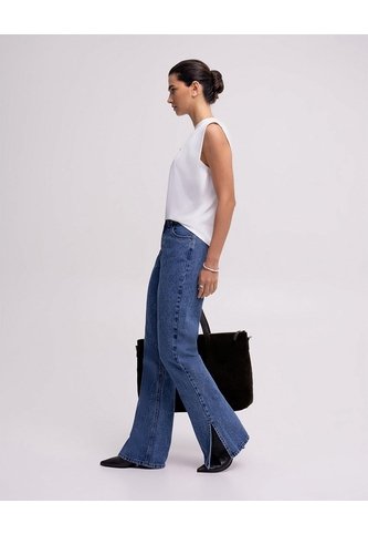 Jean Flare Tiro Alto índigo Medio Mujer Azul PUNTO BLANCO
