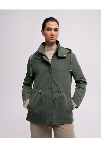 Chaqueta Parka Regular Capucha Removible Verde Mujer Verde