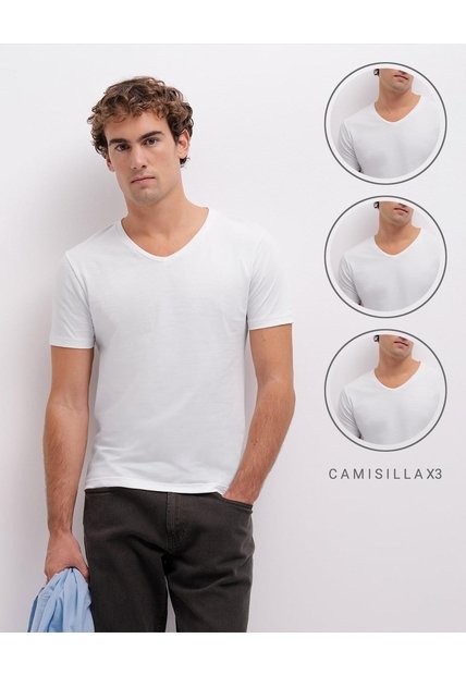 Camiseta Algodón Slim Pack X3unds Blanca Hombre Blanco