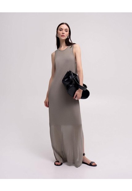 Vestido Largo Viscosa Café Mujer Cafe