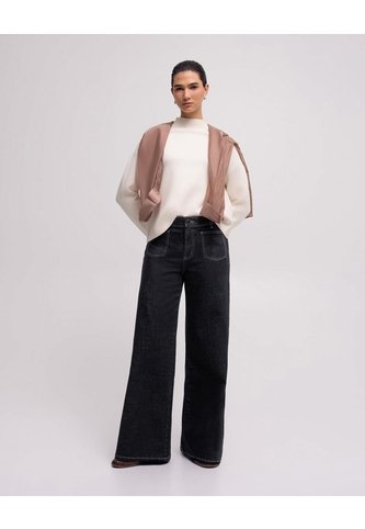 Jean Wide Leg Tiro Medio Negro Mujer Azul PUNTO BLANCO