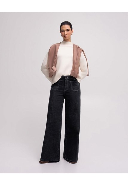Jean Wide Leg Tiro Medio Negro Mujer Azul