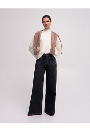 Jean Wide Leg Tiro Medio Negro Mujer Azul