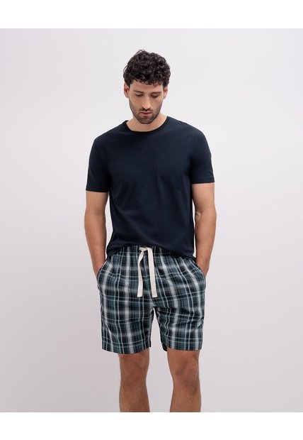 Bermuda De Pijama Hombre Algodón Cuadros Azul