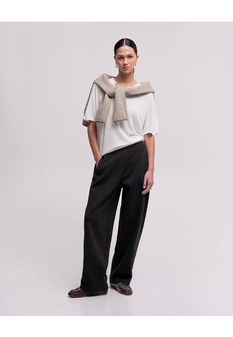 Pantalón Confort Wide Leg Tiro Medio Negro Mujer Negro PUNTO BLANCO