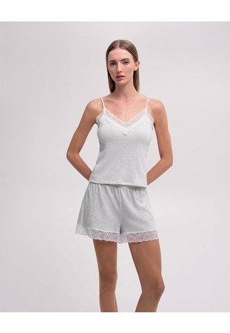Blusa + Short De Pijama Encaje Gris Mujer Gris PUNTO BLANCO