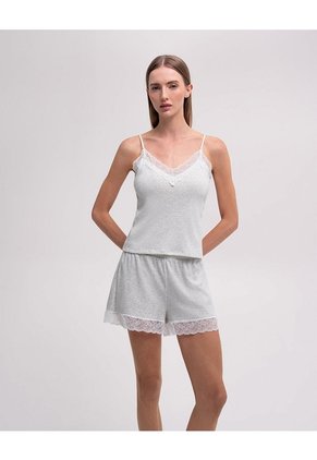 Blusa + Short De Pijama Encaje Gris Mujer Gris