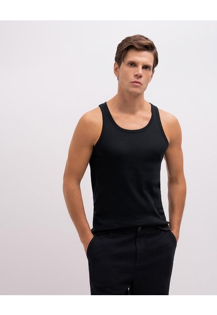 Camiseta Slim Manga Sisa Negra Hombre Negro