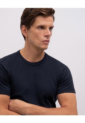 Camiseta Slim Algodón Cuello Redondo Azul Hombre Azul
