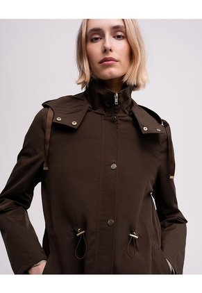Chaqueta Parka Regular Capucha Removible Café Mujer Cafe