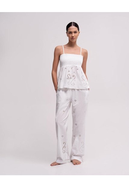 Pantalón De Pijama Algodón Blanco Mujer Blanco