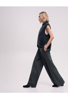 Pantalón Regular Tiro Alto Gris Mujer Gris