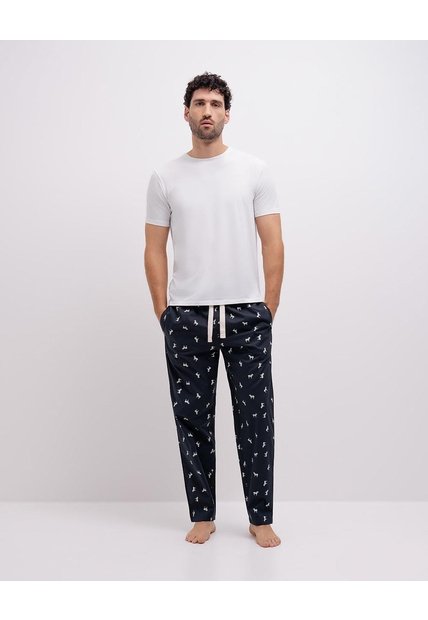 Pantalón De Pijama Algodón Estampado Hombre Azul