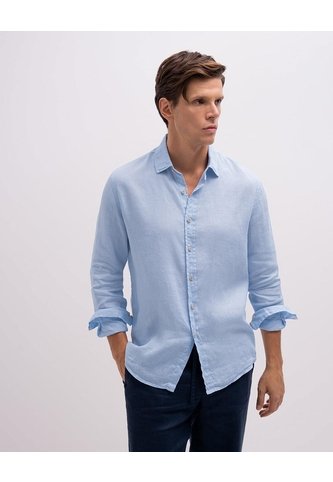 Camisa Manga Larga Regular Lino Azul Hombre Azul PUNTO BLANCO
