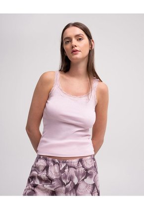 Camiseta Esqueleto Regular Rib Rosada Mujer Rosa