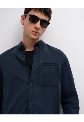 Camisa Manga Larga Regular Algodón Azul Hombre Azul
