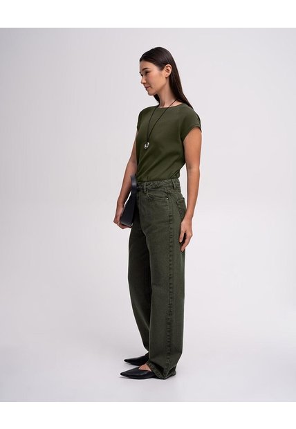 Jean Recto Tiro Alto Verde Mujer Verde