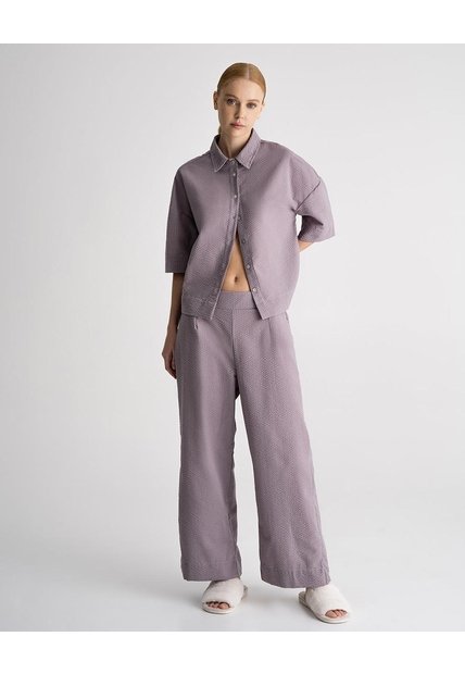 Camisa + Pantalón De Pijama Algodón Morado Mujer Purpura