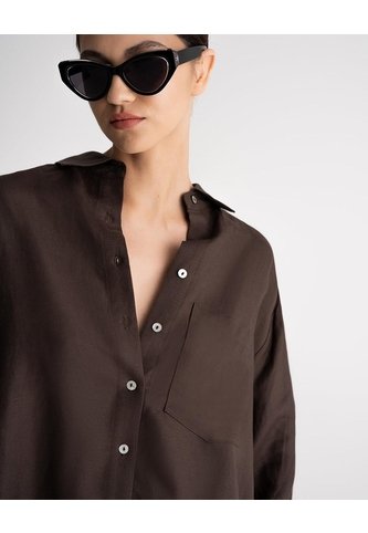 Camisa Manga Larga Oversize Lino Café Mujer Cafe PUNTO BLANCO