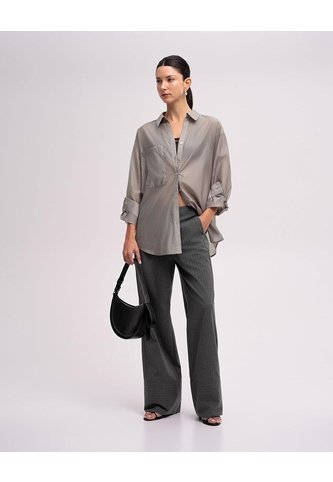 Pantalón Straight Leg Pinstripes Tiro Alto Gris Mujer Gris PUNTO BLANCO