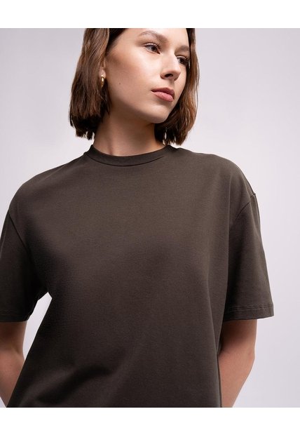 Camiseta Regular Algodón Café Mujer Cafe