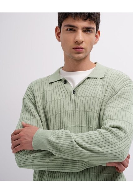 Suéter Regular Tejido De Punto Algodón Verde Hombre Verde