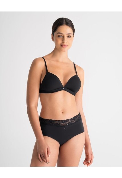 Panty Cachetero Clásico Microfibra Con Encaje Negro Negro