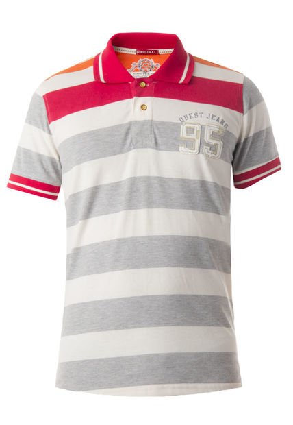 Camiseta Polo Quest Blanco-Rojo-Gris