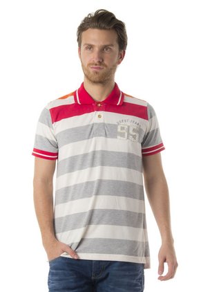 Camiseta Polo Quest Blanco-Rojo-Gris